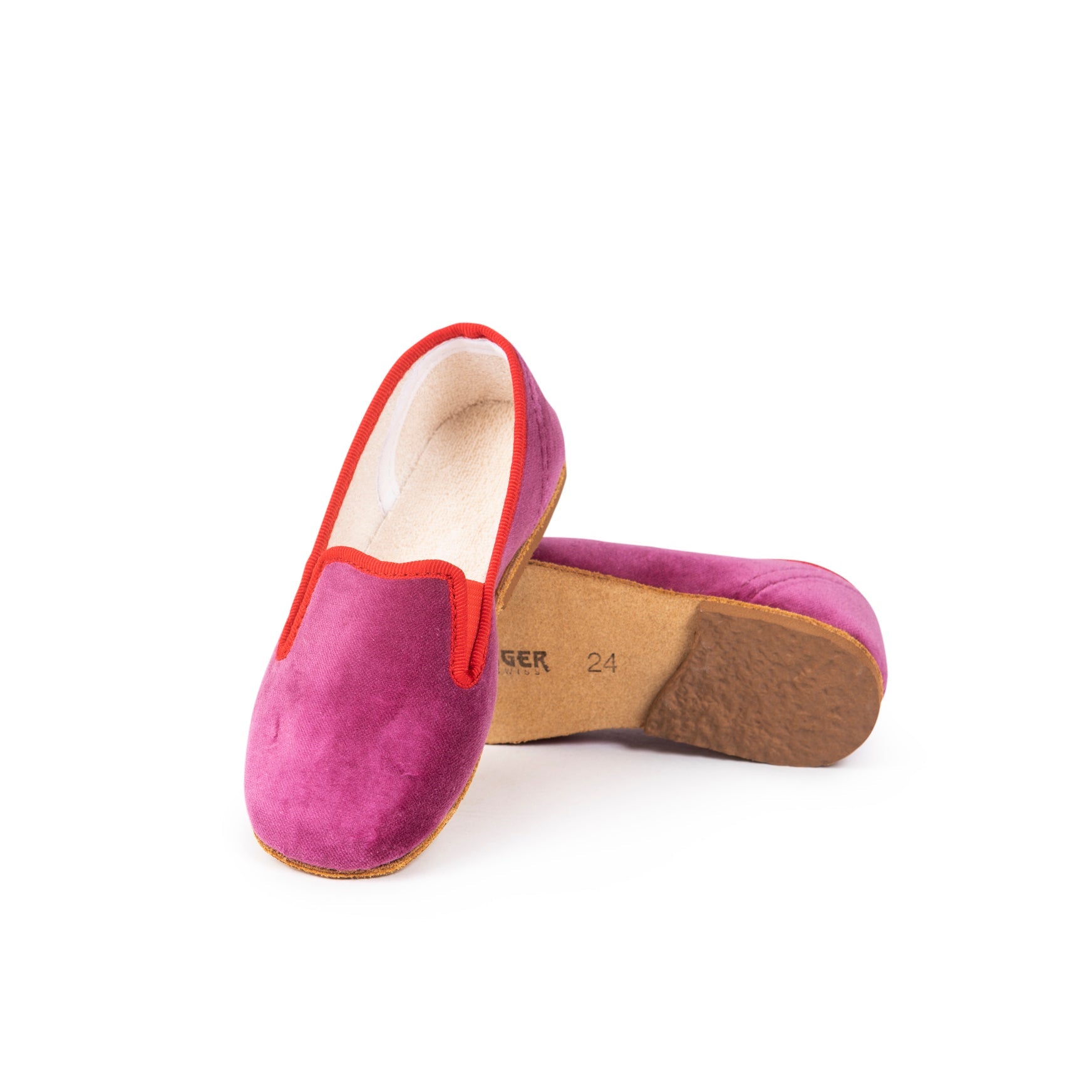 Samt Slipper in Pink/Rot