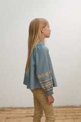 Bestickte Bluse Meera in Hellblau