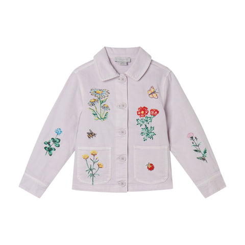 Jacke mit Kragen und Blumenstickerei in Violett