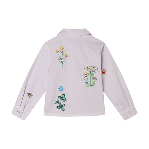 Jacke mit Kragen und Blumenstickerei in Violett
