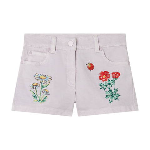 Shorts mit Stickereien in Violett