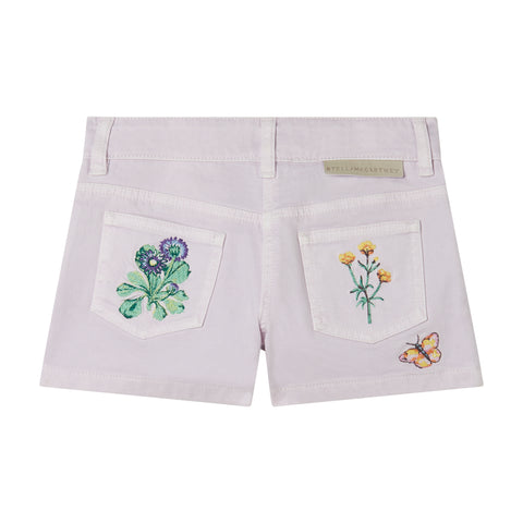 Shorts mit Stickereien in Violett