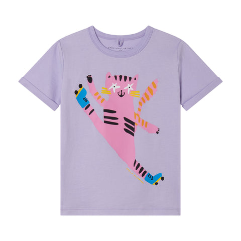 T-Shirt mit Katzen-Print in Lila